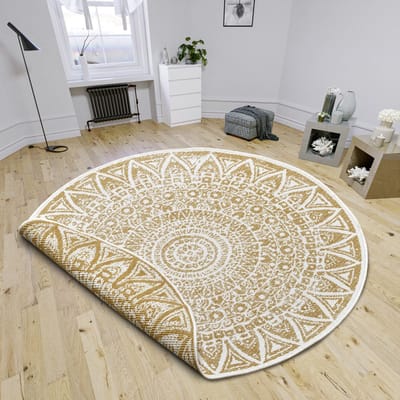 Flycarpets Laagpolig Rond Vloerkleed - Omkeerbaar Binnen en Buitenkleed - Okergeel 200cm rond Ø