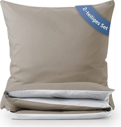 Blumtal Dekbedovertrek Set Tweekleurig - Luxe Beddengoed - 2 x Dekbedovertrek 135 x 200 cm - 2 x Kussensloop 80 x 80 cm - Taupe en Wit