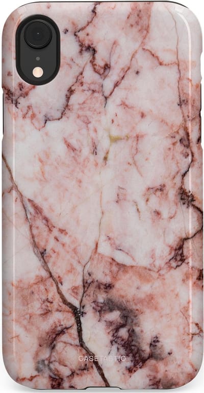Casetastic hoesje geschikt voor Apple iPhone XR - Dubbellaagse bescherming - Koraalrif Marmer - Fashion Case - Lichtroze Perzik