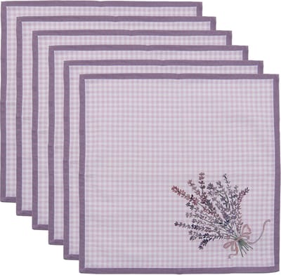 Clayre & Eef Servetten Katoen Set van 6 40x40 cm Paars Wit Katoen Vierkant Lavendel Servet Stof