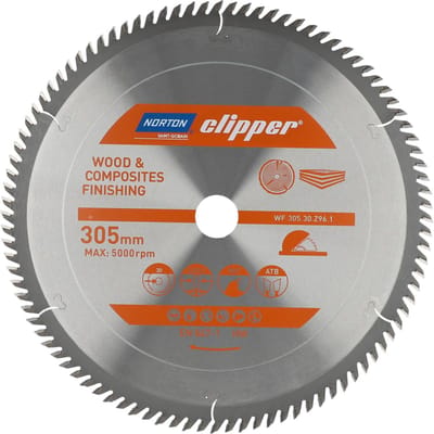 Norton Clipper Hout en Composiet - Zaagblad ATB Finishing - 305mm - 96 tanden - Voor Cirkelzagen en Afkortzagen