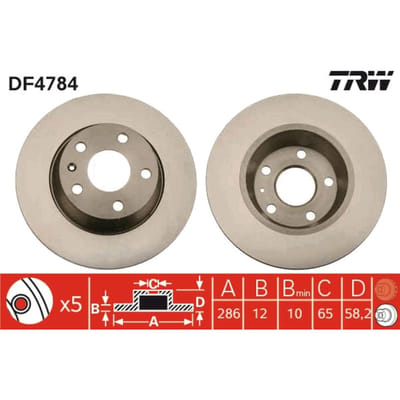 Remschijf TRW DF4784 achter, volledig, 1 Stuk