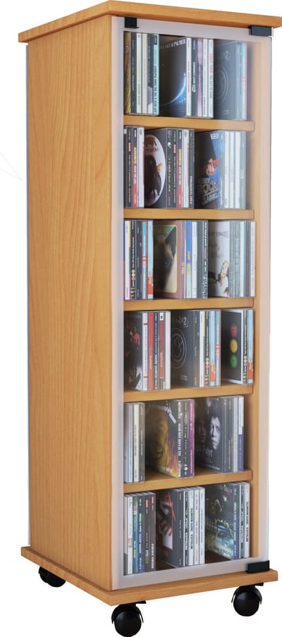 Houten CD DVD-standaard Legbord Staand legbord Zwenkwielen Valenza glazen deur