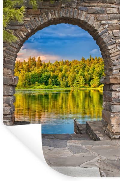 Muurstickers - Sticker Folie - Bomen - Bos - Water - Doorkijk - 20x30 cm - Plakfolie - Muurstickers Kinderkamer - Zelfklevend Behang - Zelfklevend behangpapier - Stickerfolie