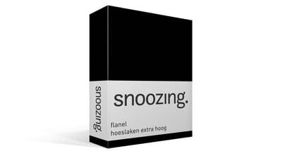 Snoozing - Flanel - Hoeslaken - Extra Hoog - Eenpersoons - 80/90x200 cm - Zwart