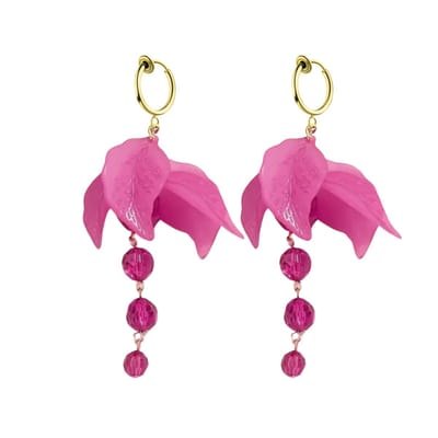Klem oorbellen -Flamingo -roze -goudkleur- Geen gaatje- lang- Charme Bijoux