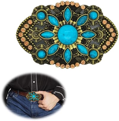 Vintage Turquoise Stone Buckle 38mm Western Buckle Turquoise Stone Oval Buckle Turquoise Flower Cowboy Suit voor Mannen Vrouwen
