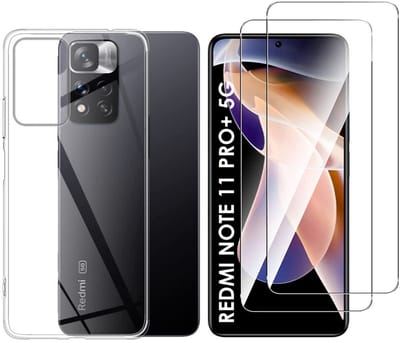 Hoesje Ultraslank geschikt voor Xiaomi Redmi Note 11 Pro Plus 5G backcover siliconen Transparant en 2 stuks ScreenProtector Gehard Glas