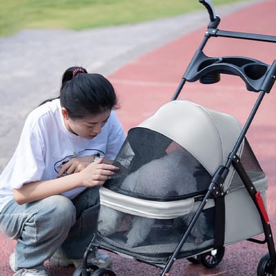 Huisdier Kinderwagen - Reisbuggy - Uitstapjes Maken - Afneembare Draagmand - Tot 18 kg - Grijs