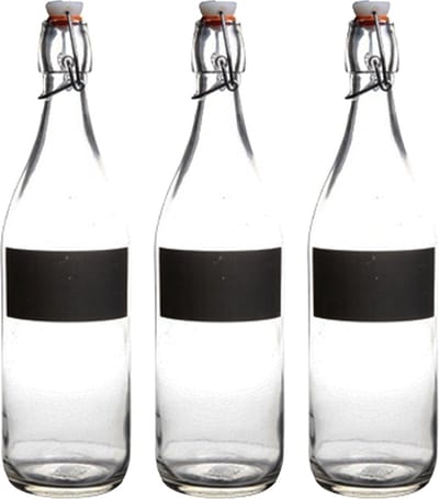 Water/weck/sap flessen met krijtvakje - 4x stuks - 970 ml - Met beugeldop - voor al uw sapjes