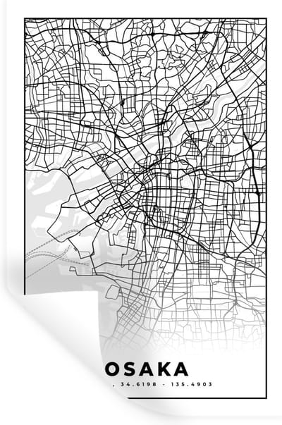 Muurstickers - Sticker Folie - Kaart - Osaka - Stadskaart - Japan - Plattegrond - 20x30 cm - Plakfolie - Muurstickers Kinderkamer - Zelfklevend Behang - Zelfklevend behangpapier - Stickerfolie