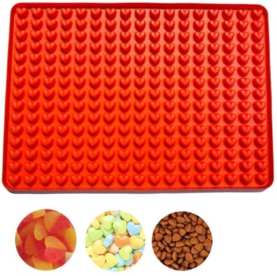 Allecto - Mini Hartvormige Gummy Mold - Chocolade Druppels - Silicone - Hond behandelt Pan - 255 Holtes - Geschikt voor huisdieren - Rood