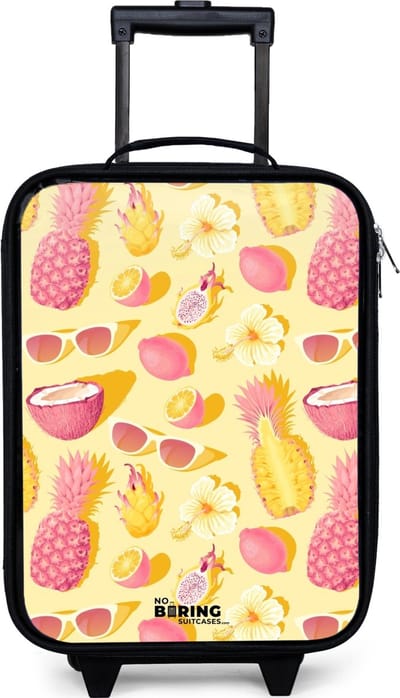 NoBoringSuitcases.com® - Kinderkoffer jongen - Kindertrolley meisje - Pina colada - Koffer kind lichtgewicht - Reiskoffer trolley voor kinderen - Koffertje met lichtgevende wieltjes - Rolkoffer zwart