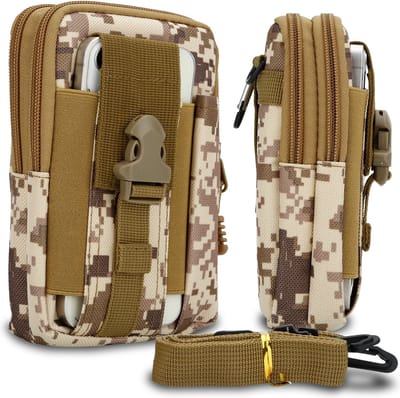 Hoesje geschikt voor Alcatel 7 in beige camouflage tactische mobiele telefoon molle EDC etui compatibel schoudertache militaire riem case cover