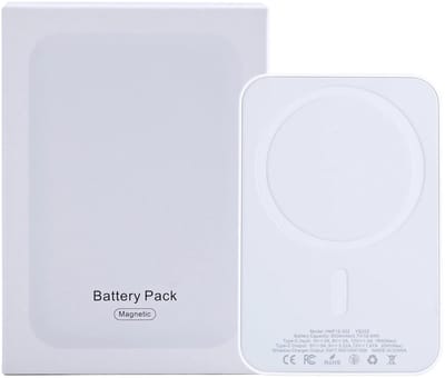 For iPhone 17, 16, 15, 14, 13, 12 Series Battery Pack Magnetic Charging White MagSafe With Type-C Port 15W