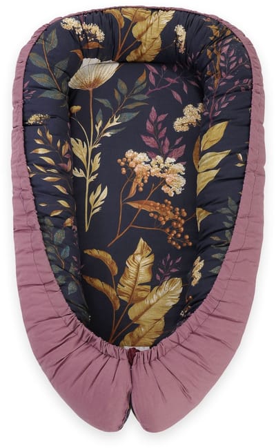 Babynest dubbelzijdig Premium Cocoon voor baby's BOBONO- floristisch/ retro roze