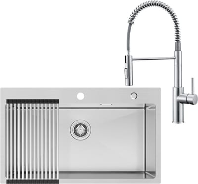 CECIPA max Spoelbak Keuken 75x45 - Met keukenkraan met uittrekbare uitloop - Spoelbak Met Kraangat - Inbouwspoelbak - Gootsteen RVS - Spoelbak Met Afdruiprek - Overloop en Sifon - Wasbak Keuken - Spoelbakken RVS