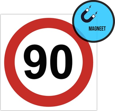 Pictogram/ magneet | Maximaal 90 km/ u | 15 x 15 cm | Gemakkelijk te verwijderen | Snelheidsbeperking | Dikte: 0,8 mm | 1 stuk