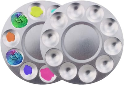 Ronde mengpaletten van aluminium voor olie- en aquarelverf - 10 vakken, set van 2 voor kunstenaars en DIY-projecten