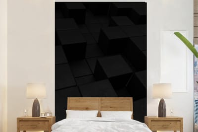 Behang - Fotobehang Kubus - Zwart - Wit - Patronen - Breedte 200 cm x hoogte 300 cm