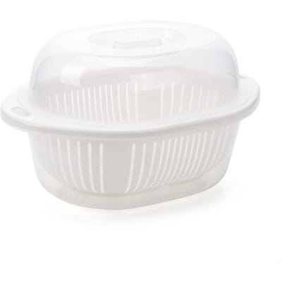 Dubbellaags afdruipmand met transparante deksel Groente- en fruitwasmand Organizer voor Small White white