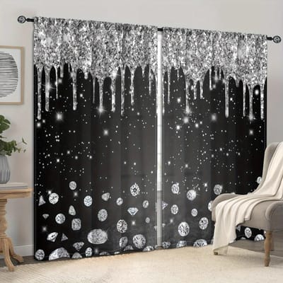2 STUKS Meerkleurig Bedrukt Gordijn met Tunnel Modern Stijl Decoratie Bedrukt Filter Licht Keuken Woonkamer Kantoor Slaapkamer Thuis W50xH130(CM)x2PCS-Rod pocket