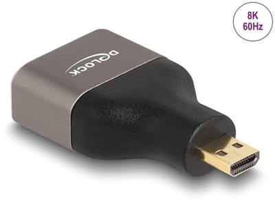 Delock HDMI Adapter Micro-D male to A female 8K 60 Hz grey metal