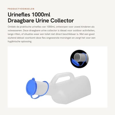 Dailygoods- Urinefles 1000ml - Duurzaam Kunststof - Goede Afdichting - Mobiele Toilet - Voor Kinderen/Volwassenen - Gemakkelijk te Reinigen - Urinoir