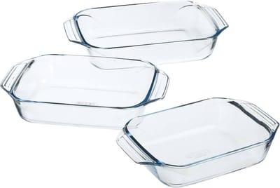 Pyrex Optimum Ovenschalenset 2,1 l - 2,9 l - 3,8 l - 31 x 20 x 6 cm - 35 x 32 x 6 cm - 39 x 28 x 7 cm