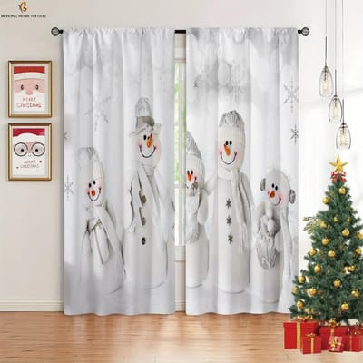 Kerstboom Sneeuwvlok Cartoon Print Gordijnen Retro Klassieke Decoratieve Gordijnen Slaapkamer Restaurant Feest Decoratieve Gordijnen W50xH130(CM)x2PCS&Rod pocket gray