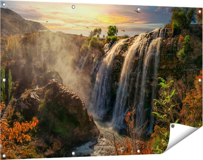 Gards Tuinposter Watervallen vanaf de Kliffen - 120x80 cm - Tuindoek - Tuindecoratie - Wanddecoratie buiten - Tuinschilderij