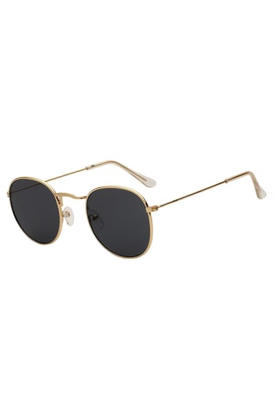 KIMU® Ronde Zonnebril Round Metal - Goud Montuur Rond - Zwarte Glazen - Retro Gouden Vintage Brilletje Festival
