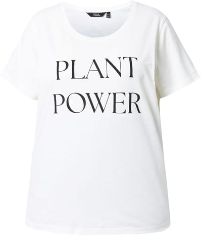 Ulla Popken - Dames - T-shirt Plant Power relaxed ronde hals korte mouwen - Off-white - Maat 58+