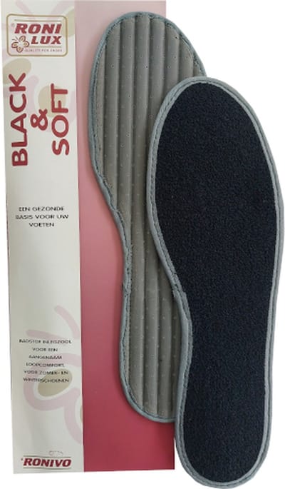 Ronilux Black & Soft Badstof Inlegzool Zwart - Voor Droge en Frisse Voeten - Maat 46/47