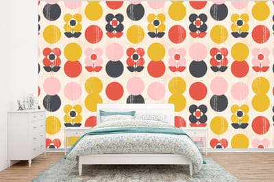 Behang - Fotobehang Retro - Design - Bloemen - Pastel - Breedte 320 cm x hoogte 240 cm
