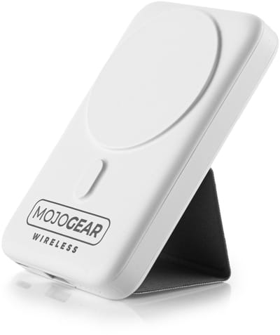 MOJOGEAR Wireless MagSafe powerbank 10.000 mAh - Magnetische en draadloze powerbank voor Smartphone/Telefoon/Smartwatch - Geschikt voor iPhone - Met ingebouwde standaard - Wit