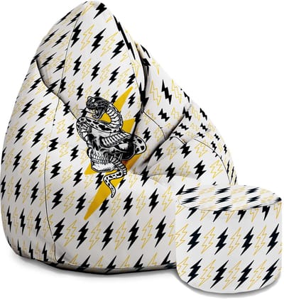 DreamRoots Velvet Zitzak voor Volwassenen – Luxe Beanbag met Voetsteun en Afneembare Hoes – Inclusief Vulling – 80x80x120 cm - Snake Skull Lightninig