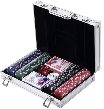 Luxe Pokerset met 200 Chips - 2 Kaartspellen - 5 Dobbelstenen - Aluminium Koffer - 29,5x20,5x6,5 cm - Pokerchips Complete Set - Pokerspel - Kaartspellen - voor Texas Hold'em, Blackjack