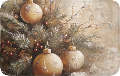 Badmat 80x50 cm - Antislip - Kerst - Kerstballen - Beige - Goud - Badmatten voor badkamer - Badkamermat - Douchemat - Badkamer mat