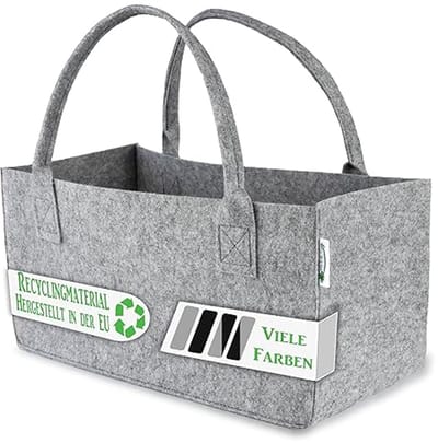 Stijlvolle Vilten Tas voor Boodschappen, Hout en Kranten (Grijs)