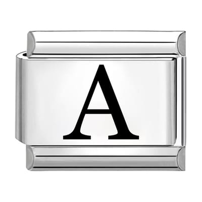Quiges - Schakel - Bedel - 9mm - charms - Laser alfabet - letter A - Geschikt voor - armband - Schakelarmband - italy bedels armband