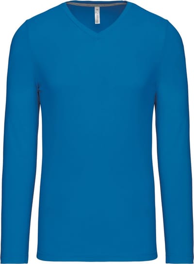 Kariban Herenshirt met lange mouwen en V-hals Tropical Blue - S