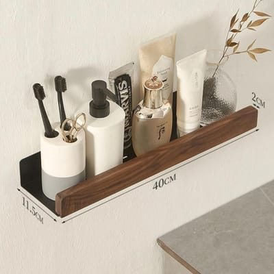 Organisateur Premium pour WC Douche Étagère de Toilettes Étagère de Rangement sans Perçage Bois Massif Étagères de Salle de Bain Étagère en Bois sans Perçage Murale