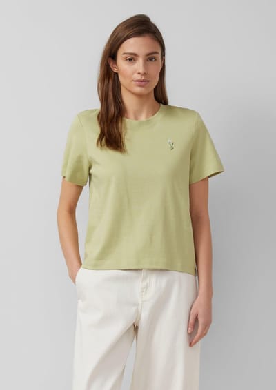 Katoenen T-shirt met print aan de voorkant en logo patch voor dames s.Oliver