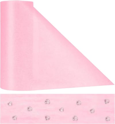 Tafelloper in Doff Roze, 23 cm x 30 m + 150 Decoratieve Hartjes, Herbruikbare Stof voor Bruiloften, Babyshowers en Feestelijke Gelegenheden