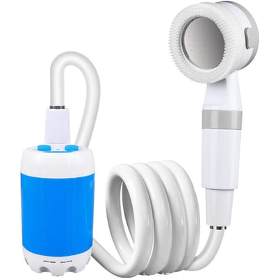 Draagbare Buitendouche Batterijgevoed Handheld Camping Douchekop 2 Sproeistanden 2M Lange Slang Blauw blauw