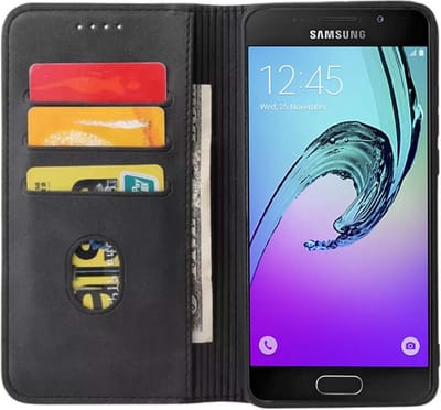 Smartphonica Samsung Galaxy A5 2016 kunstleren hoesje met magnetische sluiting en pashouders book case - zwart geschikt voor Samsung Galaxy A5 (2016)