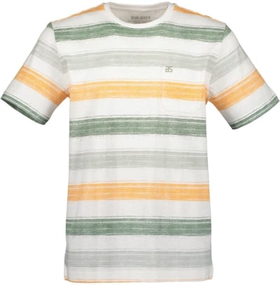 Blue Seven - Shirt 302827 groen / wit / oranje streep KM - maat M