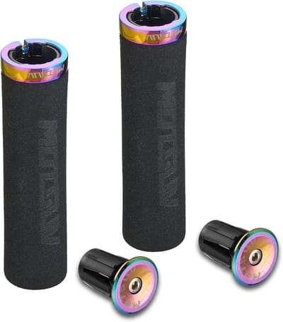 Fietshandvatten Schuim - Fietsgrepen Comfort - Comfortabel Fietsen - Enkel Slot Aluminium - 130 mm - Regenboog