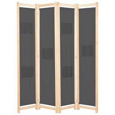 vidaXL - Kamerscherm - met - 4 - panelen - 160x170x4 - cm - stof - grijs